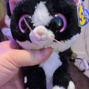 Ty Plush Cat Toy in Black and White with Pink Details
